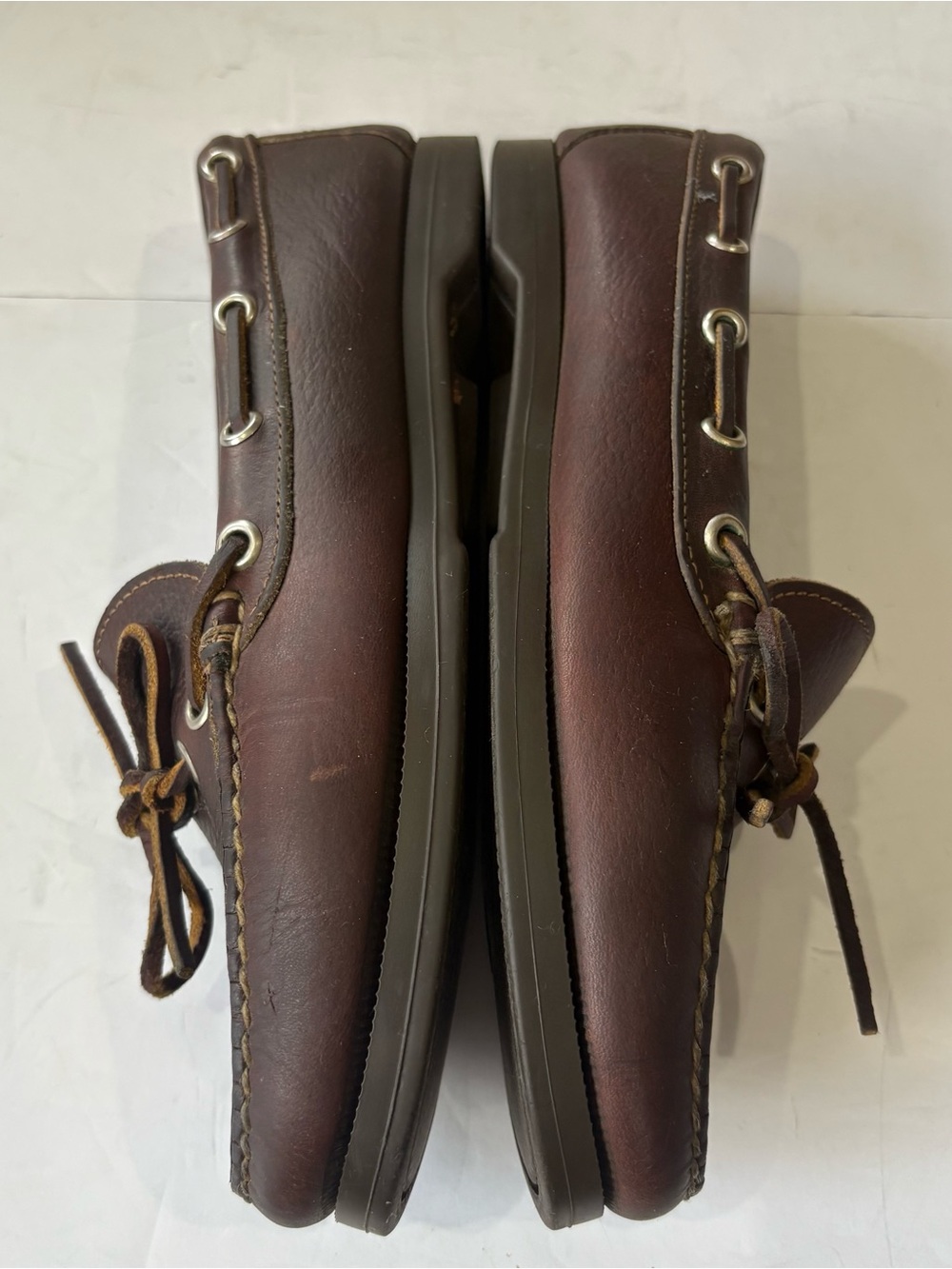 Vintage Polo Country Ralph Lauren Women 8 B Brown Leather Boat Shoes Made USA - Picture 8 of 9
